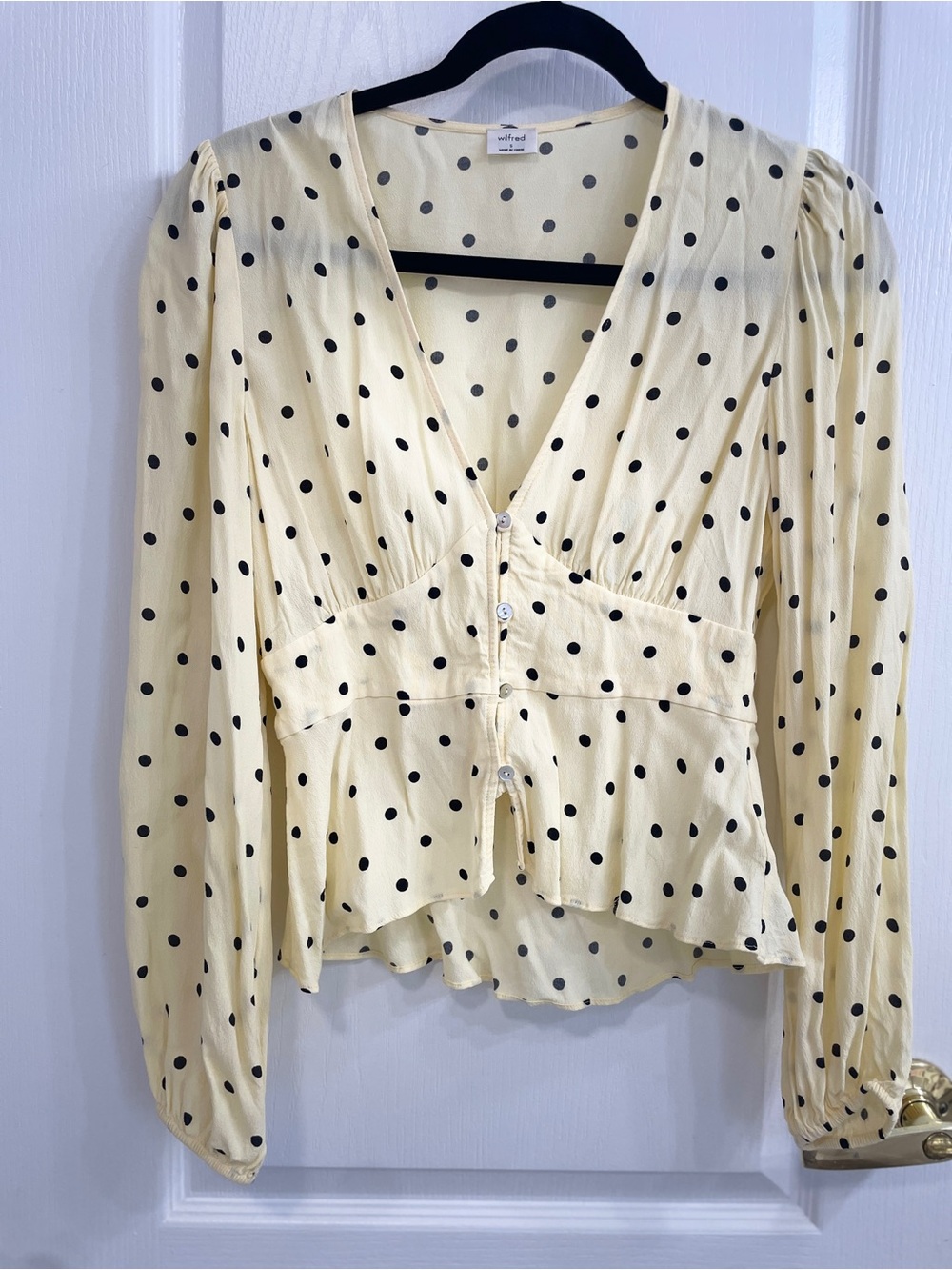 Aritzia Cream Blouse with Black Polka Dots